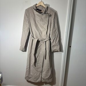 Kenneth Cole Taupe Belted Wool-Blend Long Coat